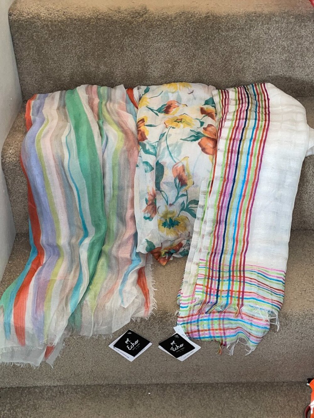 NWT $183 3 Scarves ECHO & ELIZABETH GILLETT Striped & Floral